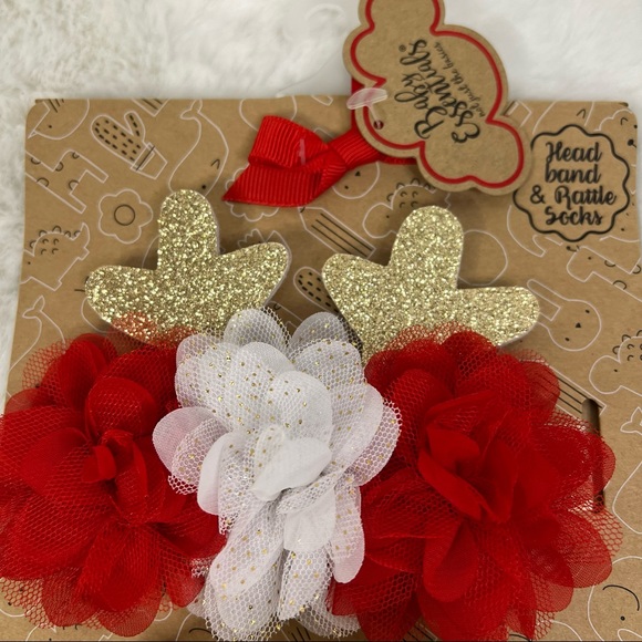 NEW Baby Essentials Glitter Antler Headband & matching Plush Deer Rattle Socks - Picture 6 of 7